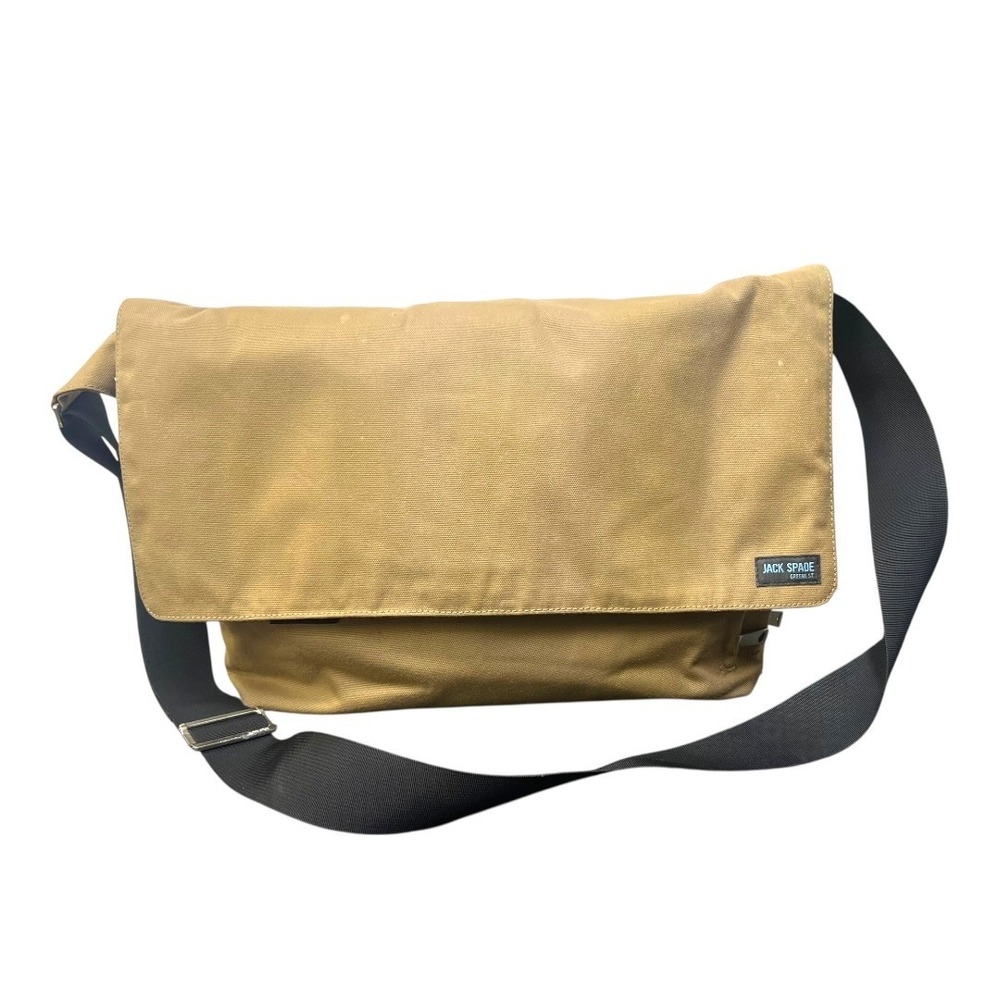 Jack Spade Tan Canvas Messenger Bag Orange Lining Mens Commuter Satchel